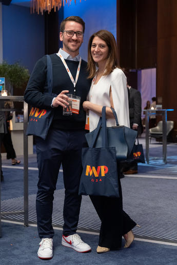 2 Team Fox members pose with their goodie bags