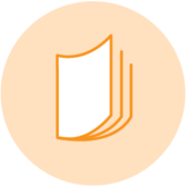 magazine icon with orange circle backdrop