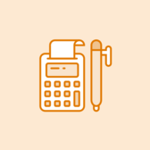 Illustrated calculator with pen.