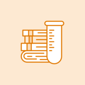 Illustrated stack of books with a test tube.