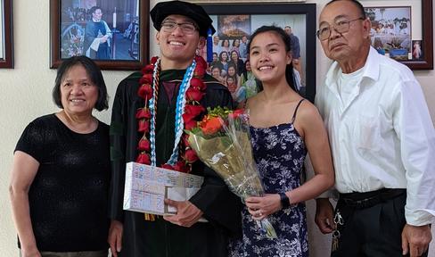 The Nguyen family — Hang, Andrew, Athena and Hien — at Andrew’s medical school graduation. 