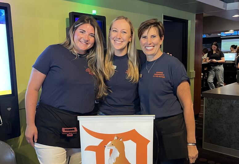 Shannyn Hyland, Keri Masserant and me checking in guests at our annual bowling event.