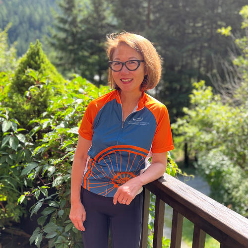 Woman in bicycle jersey