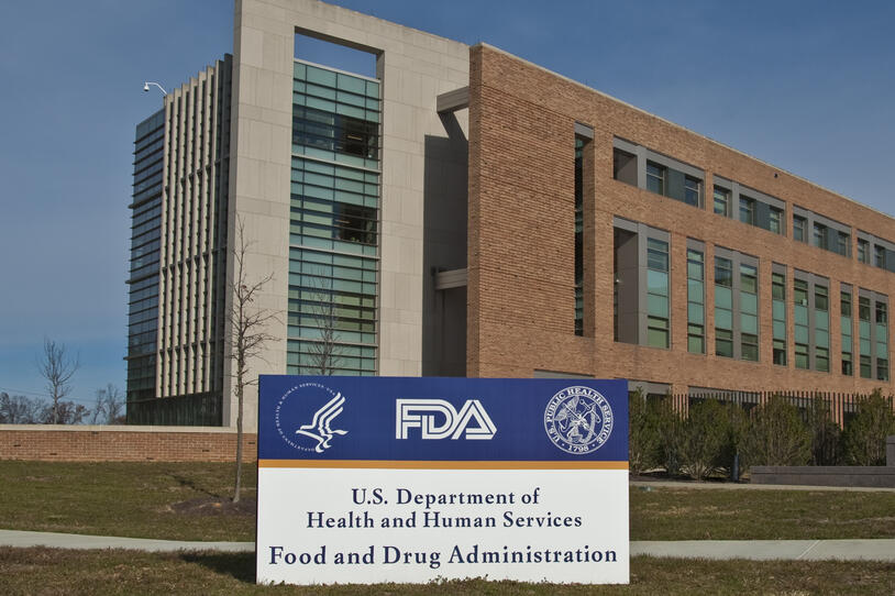 FDA Building 21 stands behind the sign at the campus's main entrance and houses the Center for Drug Evaluation and Research. The FDA campus is located at 10903 New Hampshire Ave., Silver Spring, MD 20993.