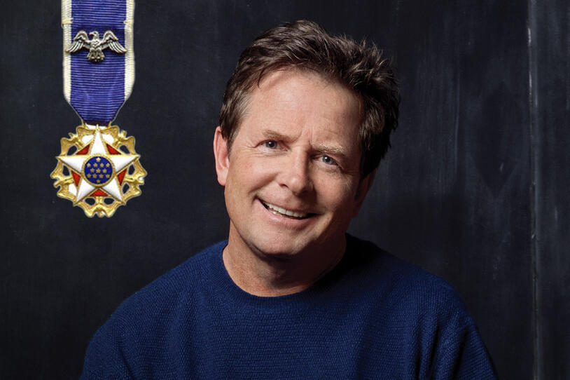 Michael J. Fox with the Presidential Medal of Freedom