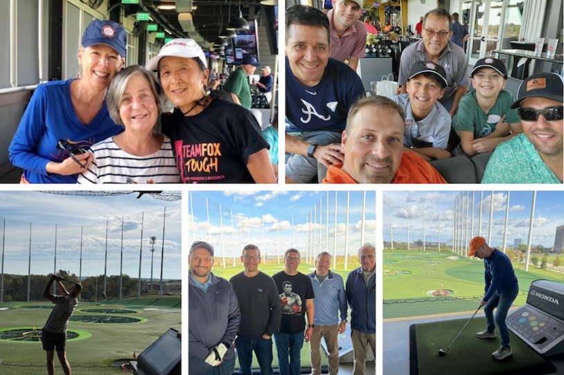 A collage of images of particiapnts of the Targeting a Cure Top Golf Events