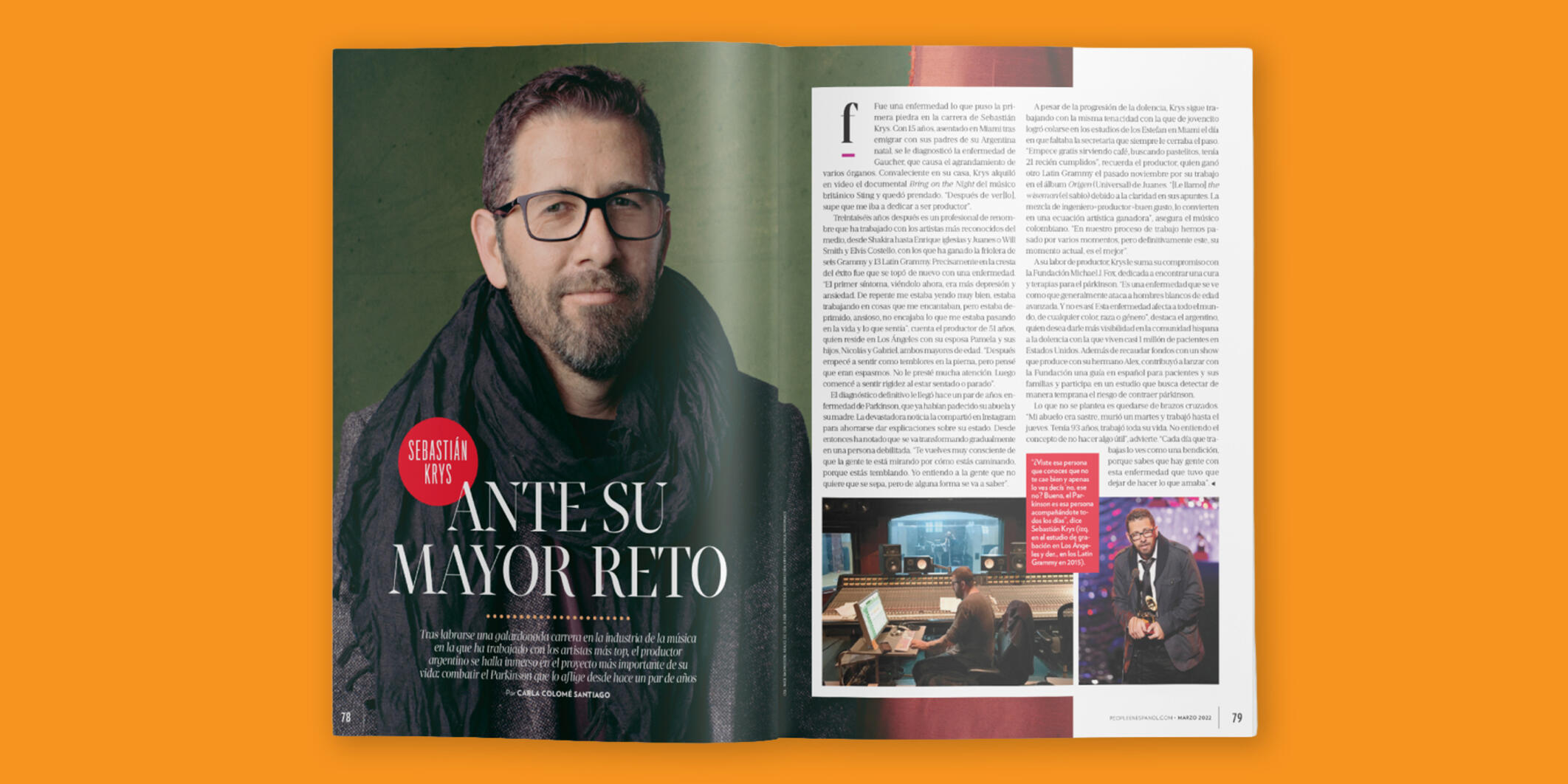 A magazine opened to a feature story about Sebastian Krys.